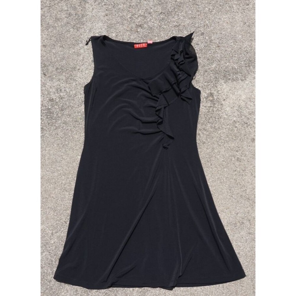 ELLE Little Black Dress Women M Ruffle Mini Sleeveless Summer Party Cocktail LBD